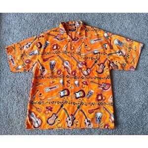 Vintage Koman Button Up Shirt Men's Size XL Tropical Graphic Orange Short Sleeve